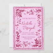 Pink Raspberry Drawn Floral Garden Save The Date (Rückseite)