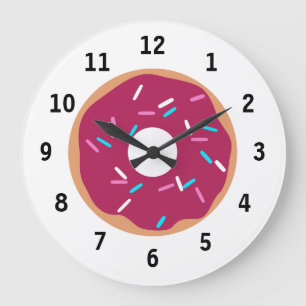 Pink Raspberry glazed donut Große Wanduhr