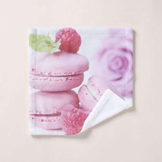 Pink Raspberry Macarons Foto Badhandtuch Set (Waschlappen)