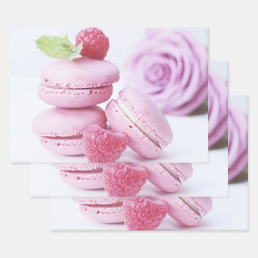 Pink Raspberry Macarons Foto Geschenkpapier Set (Set)