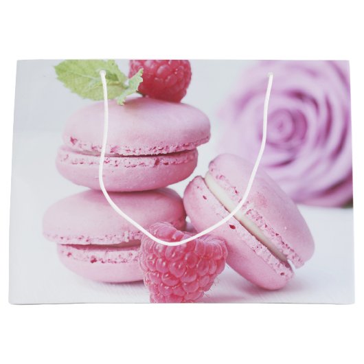 Pink Raspberry Macarons Foto Große Geschenktüte (Vorderseite)