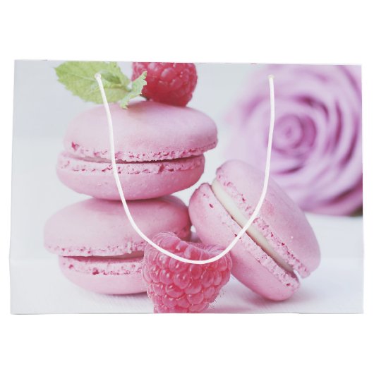 Pink Raspberry Macarons Foto Große Geschenktüte (Rückseite)