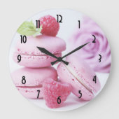 Pink Raspberry Macarons Foto Große Wanduhr (Vorderseite)