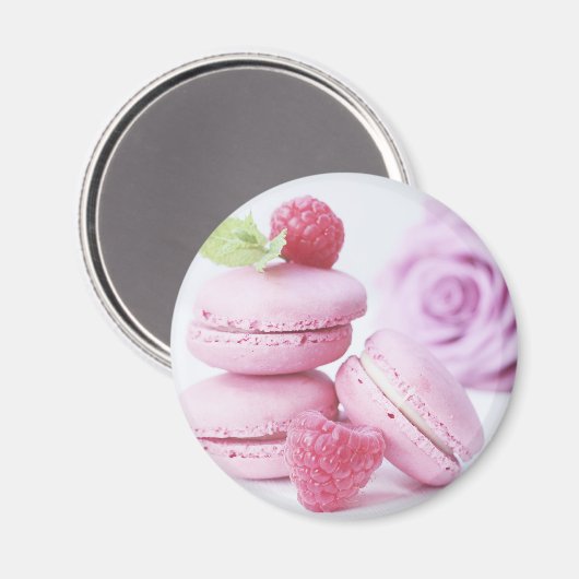 Pink Raspberry Macarons Foto Magnet (Vorderseite/Rückseite)