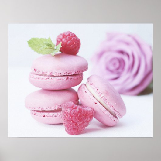 Pink Raspberry Macarons Foto Poster (Vorne)