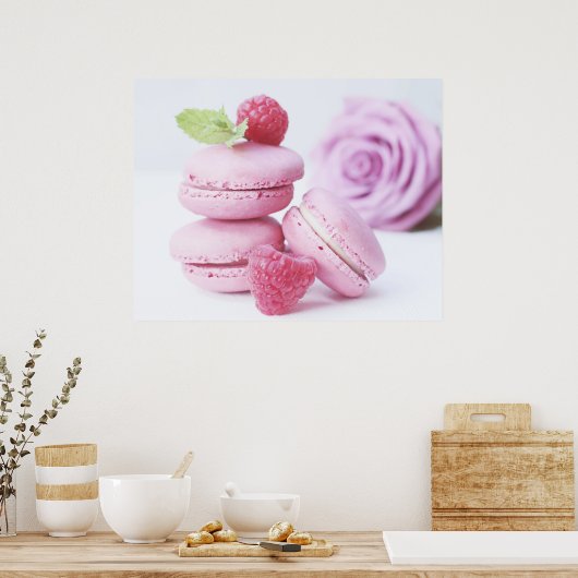 Pink Raspberry Macarons Foto Poster (Küche)