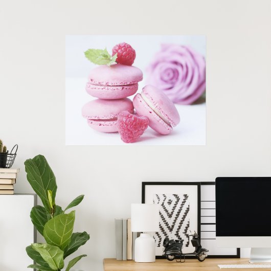 Pink Raspberry Macarons Foto Poster (Heimbüro)