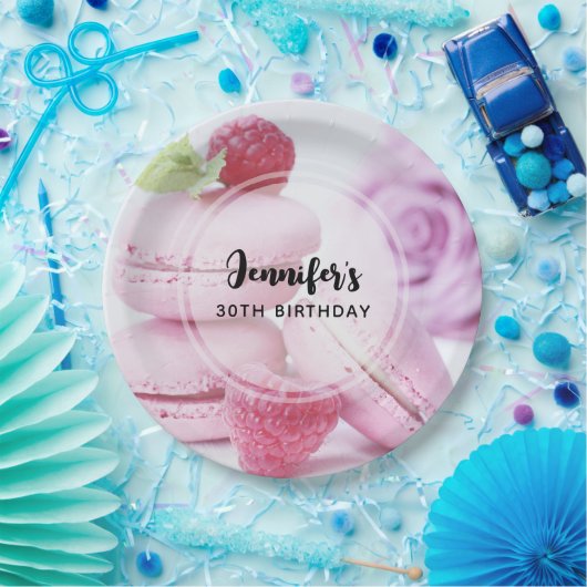 Pink Raspberry Macarons French Pastry Birthday Pappteller (Party)