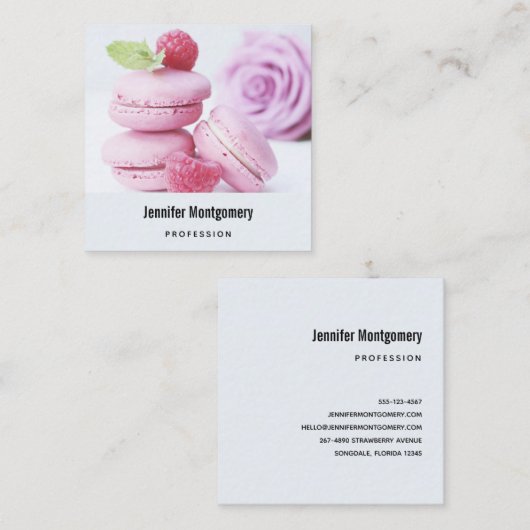 Pink Raspberry Macarons Quadratische Visitenkarte (Vorne/Hinten)