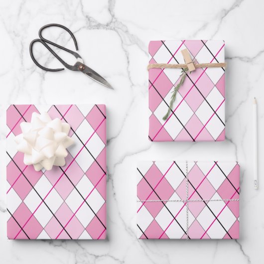 Pink Raute Wrapping Paper Geschenkpapier Set (Vorderseite)