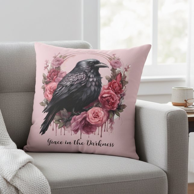 Pink Raven Roses Kissen (Pink Raven with roses pillow)