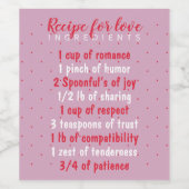 Pink Recipe for love ingredients valentines Weinetikett (Einzelnes Label)