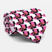 Pink Record Player Houndstooth Tie Krawatte (Gerollt)