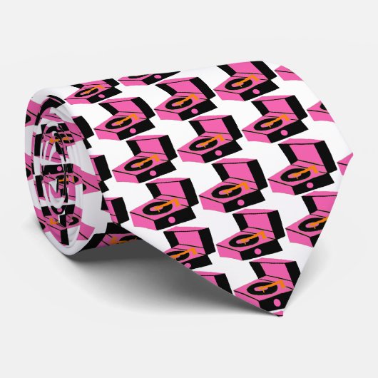 Pink Record Player Houndstooth Tie Krawatte (Gerollt)