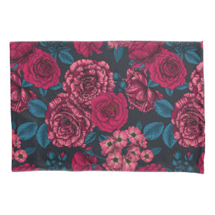 Pink, red and bi-color Roses with blue leaves Kissenbezug