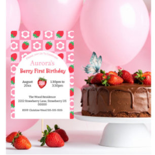Pink & Red Berry First Birthday Card - Halten Sie  Karte