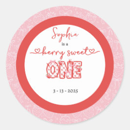 Pink Red Berry Sweet One Girl 1st Birthday Runder Aufkleber