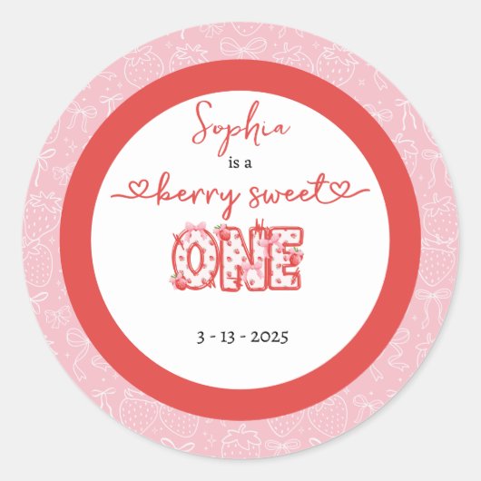 Pink Red Berry Sweet One Girl 1st Birthday Runder Aufkleber (Vorderseite)