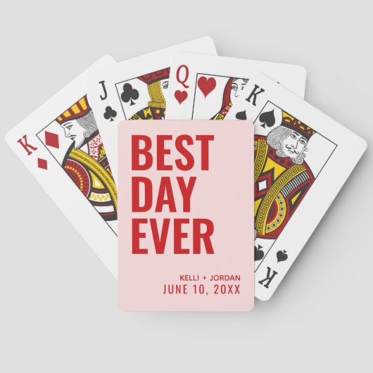 Pink & Red Best Day Ever Wedding Cards Spielkarten (Rückseite)