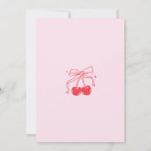 Pink & Red Bow Cherry Fruit 1st Birthday Party Einladung (Rückseite)