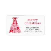 Pink Red Bow Merry Christmas Address Label Adressaufkleber (Vorne)