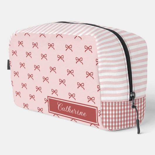 Pink & Red Bow Pattern Gingham Coquette Cosmetic  Waschbeutel (Rechte Ecke)