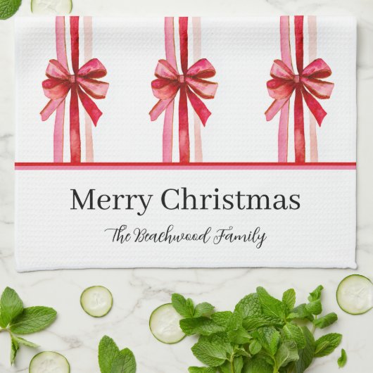 Pink Red Bows Weihnachten Geschirrtuch (Gefaltet)