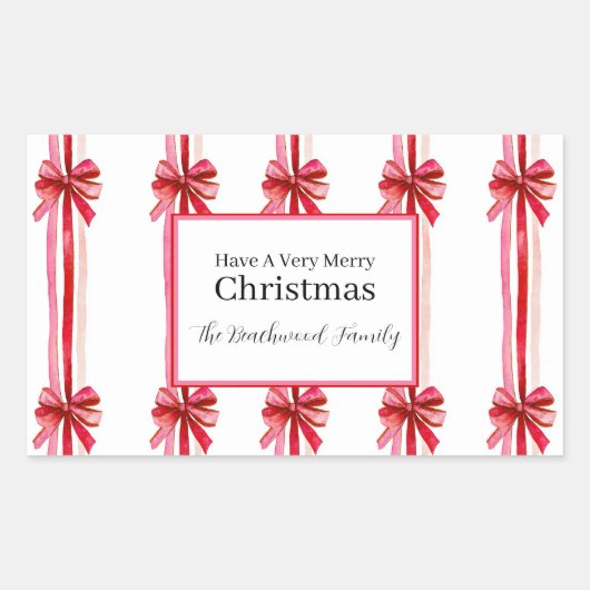 Pink Red Bows Weihnachten Rechteckiger Aufkleber (Vorderseite)