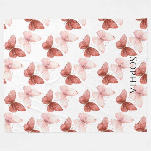 Pink Red Butterflies Fleecedecke (Vorderseite (Horizontal))