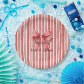 Pink Red Candy Cane Stripes Bow Bridal Shower Pappteller (Party)