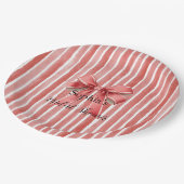 Pink Red Candy Cane Stripes Bow Bridal Shower Pappteller (Schrägansicht)