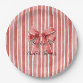 Pink Red Candy Cane Stripes Bow Bridal Shower Pappteller (Vorderseite)
