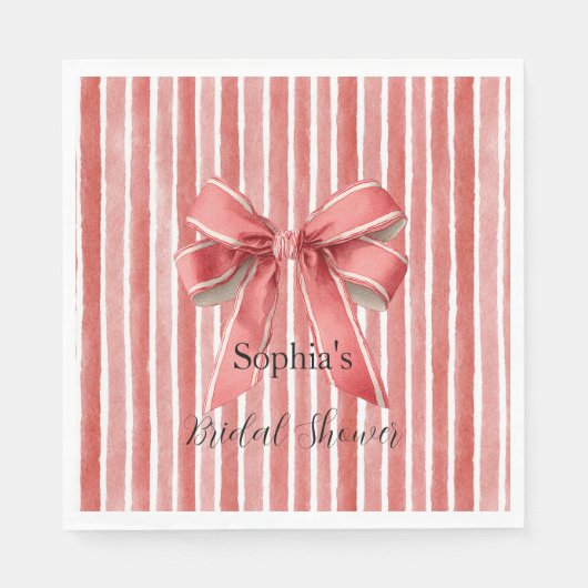 Pink Red Candy Cane Stripes Bow Bridal Shower Serviette (Vorderseite)