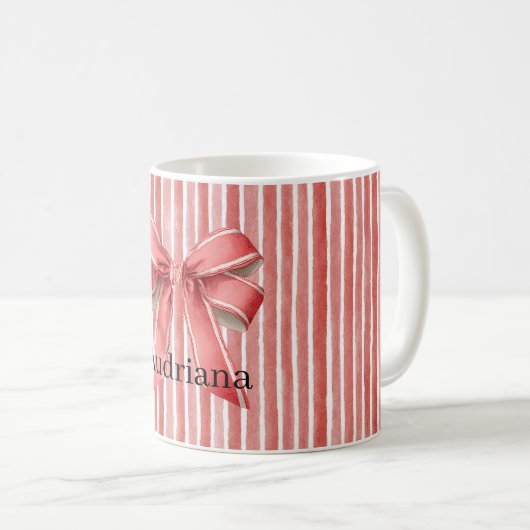 Pink Red Candy Cane Stripes Bow Kaffeetasse (VorderseiteRechts)