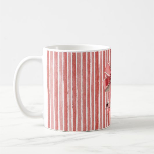 Pink Red Candy Cane Stripes Bow Kaffeetasse (Links)