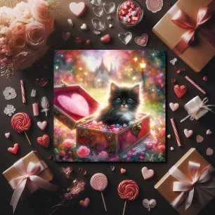Pink Red Candy Hearts Tuxedo Kitten Valentine Feiertagskarte