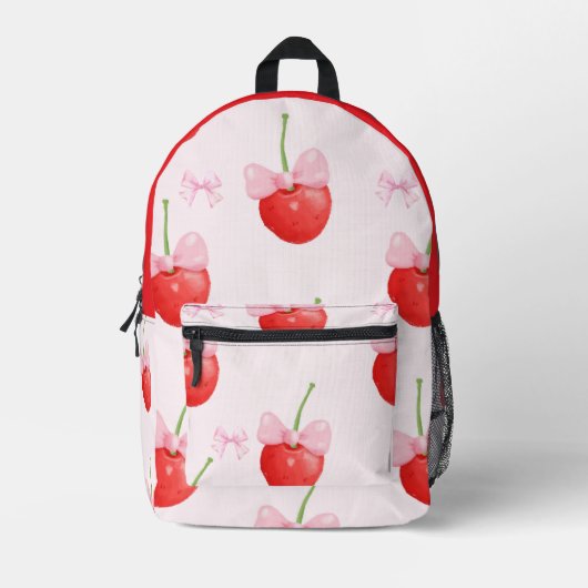 PINK RED CHERRIES BACK TO SCHOOL BEDRUCKTER RUCKSACK (Vorderseite)