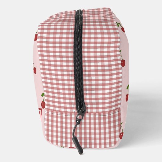 Pink Red Cherry Gingham Pattern Simple Fruit Waschbeutel (Rechts)