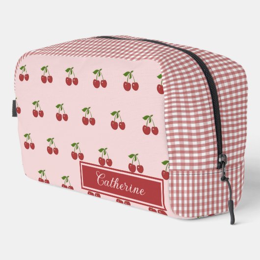 Pink Red Cherry Gingham Pattern Simple Fruit Waschbeutel (Rechte Ecke)