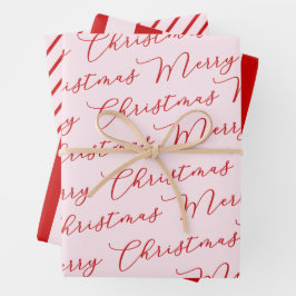 Pink Red Classic Stripes Geschenkpapier Set