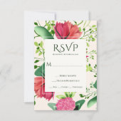 Pink & Red Clover Blumengrün Hochzeit RSVP Karte (Vorderseite)