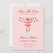 Pink red cocktail bow wedding  save the date (Vorderseite)