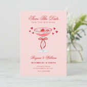 Pink red cocktail bow wedding  save the date (Stehend Vorderseite)