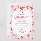 Pink Red Coquette Bow Valentine 1st Birthday Einladung (Vorderseite)