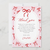 Pink Red Coquette Bow Valentine Baby Shower Dankeskarte (Vorderseite)