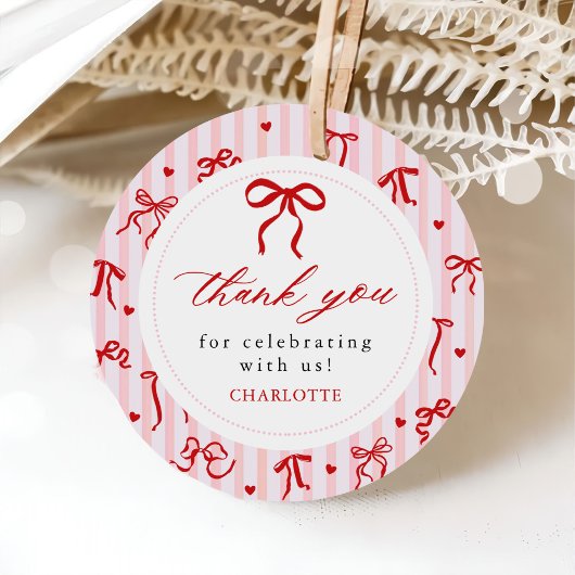 Pink Red Coquette Bow Valentine Baby Shower Geschenkanhänger