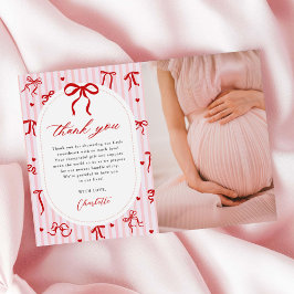 Pink Red Coquette Bow Valentine Baby Shower Photo Dankeskarte