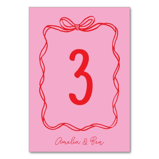 Pink Red Doodle Cute Wedding Hand-Drawn Tischnummer (Vorderseite)