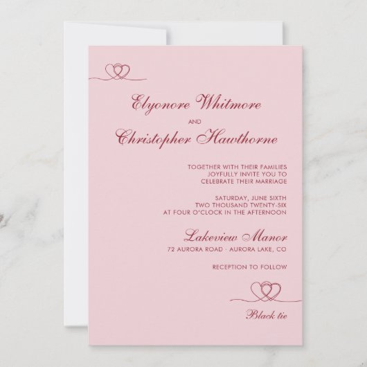 Pink Red Elegant Chic Calligraphy Wedding Einladung (Vorderseite)