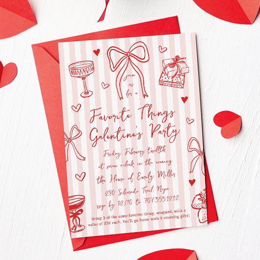 Pink & Red Favorite Things Galentine’s Day Party Einladung